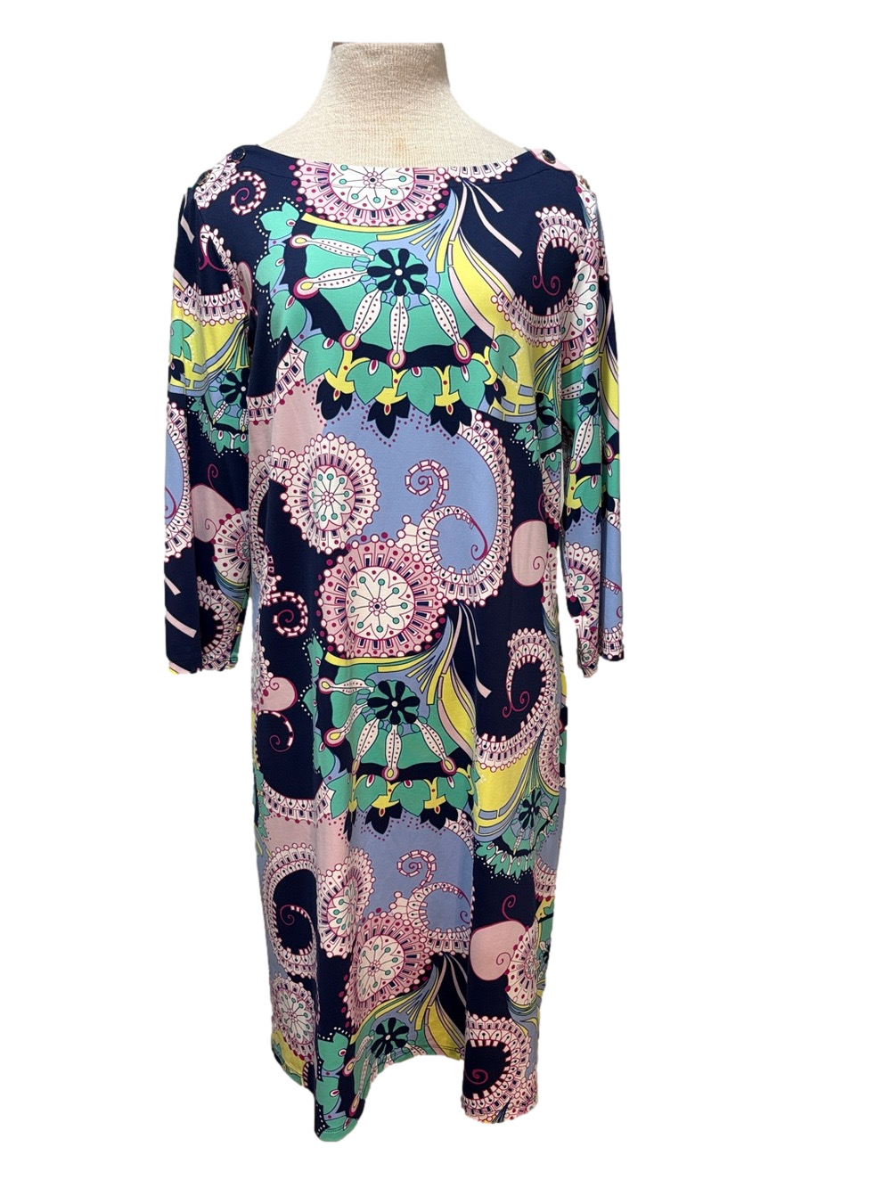Talbots sz 12/L 3/4 sleeve patterned midi dress